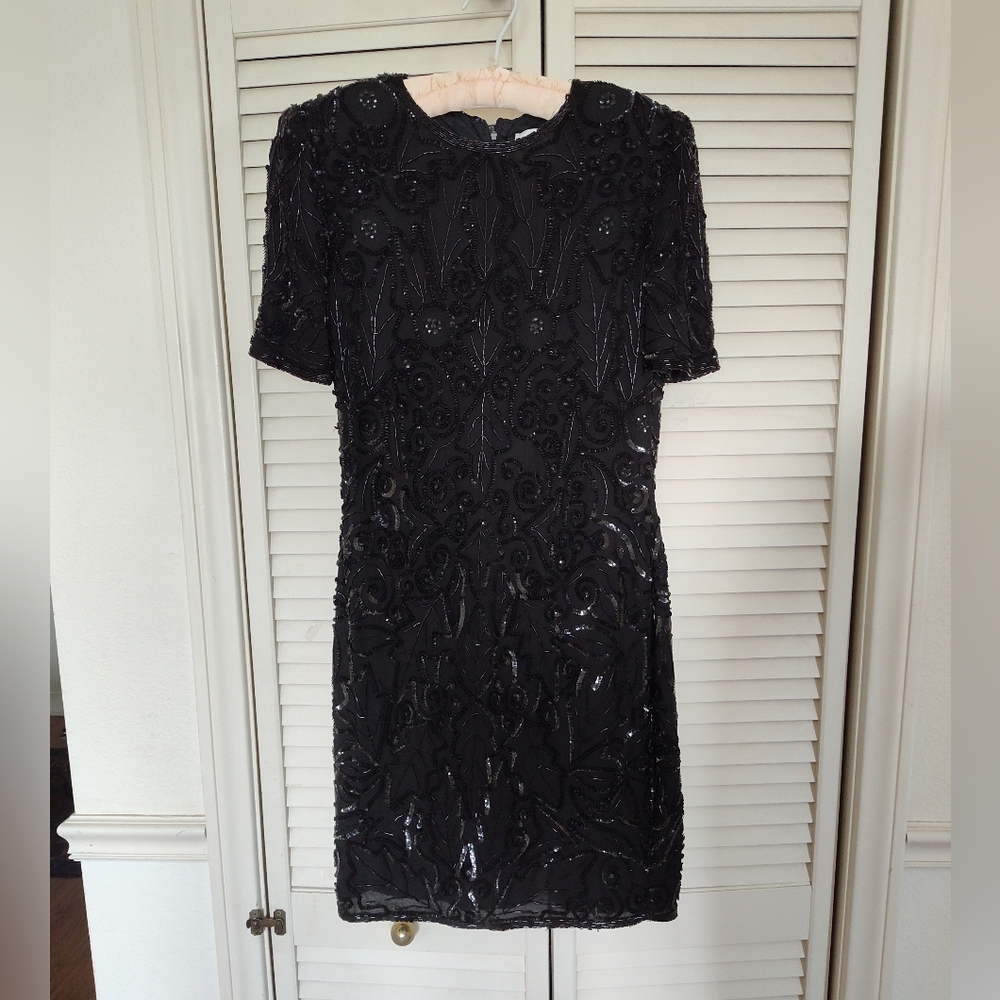BLACK SEQUIN STUDDED COCKTAIL DRESS